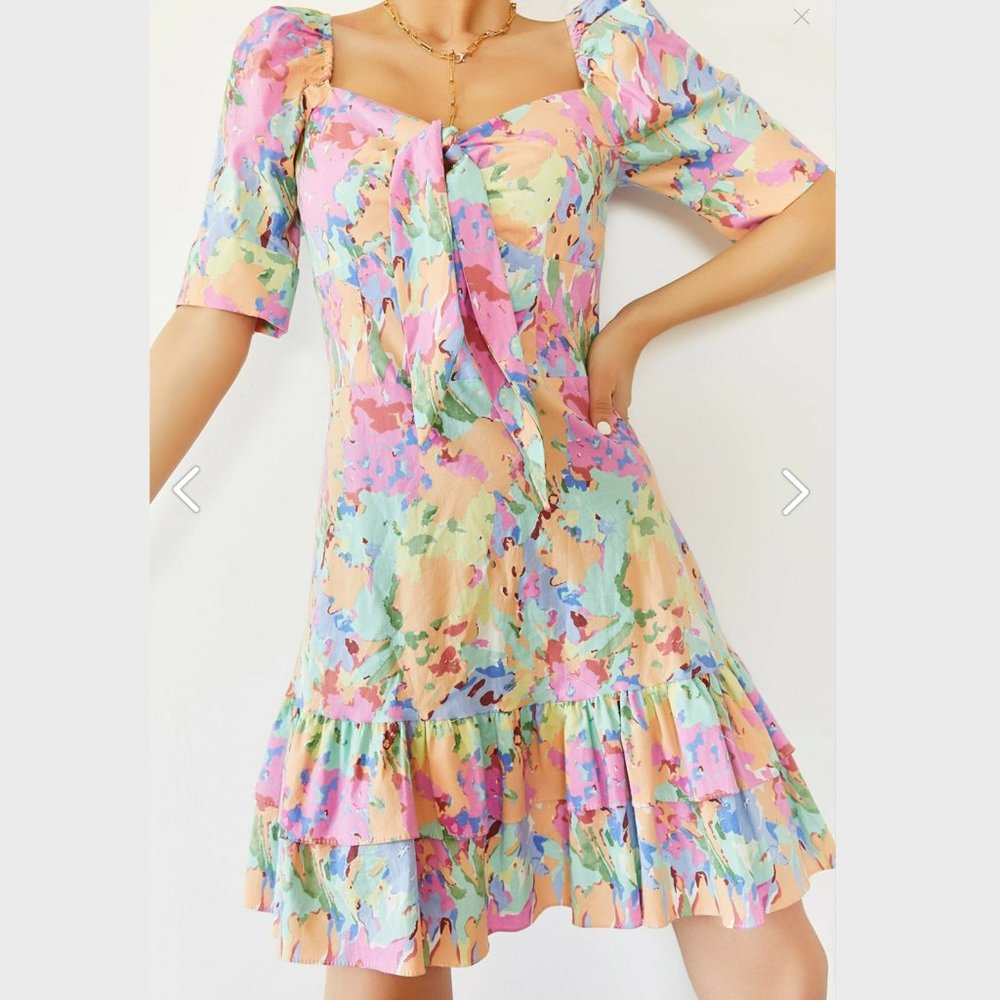 Organic Turquoise Skirt Frilly Patterned Dress - Picture 6 of 6